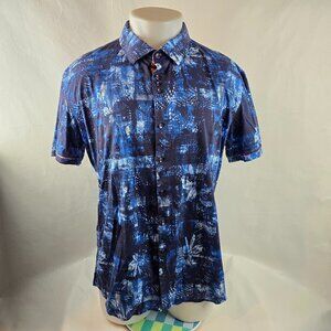 Au Noir Shirt Mens 7 3XL Blue Button Up Modern Slim Casual Designer Abstract 141